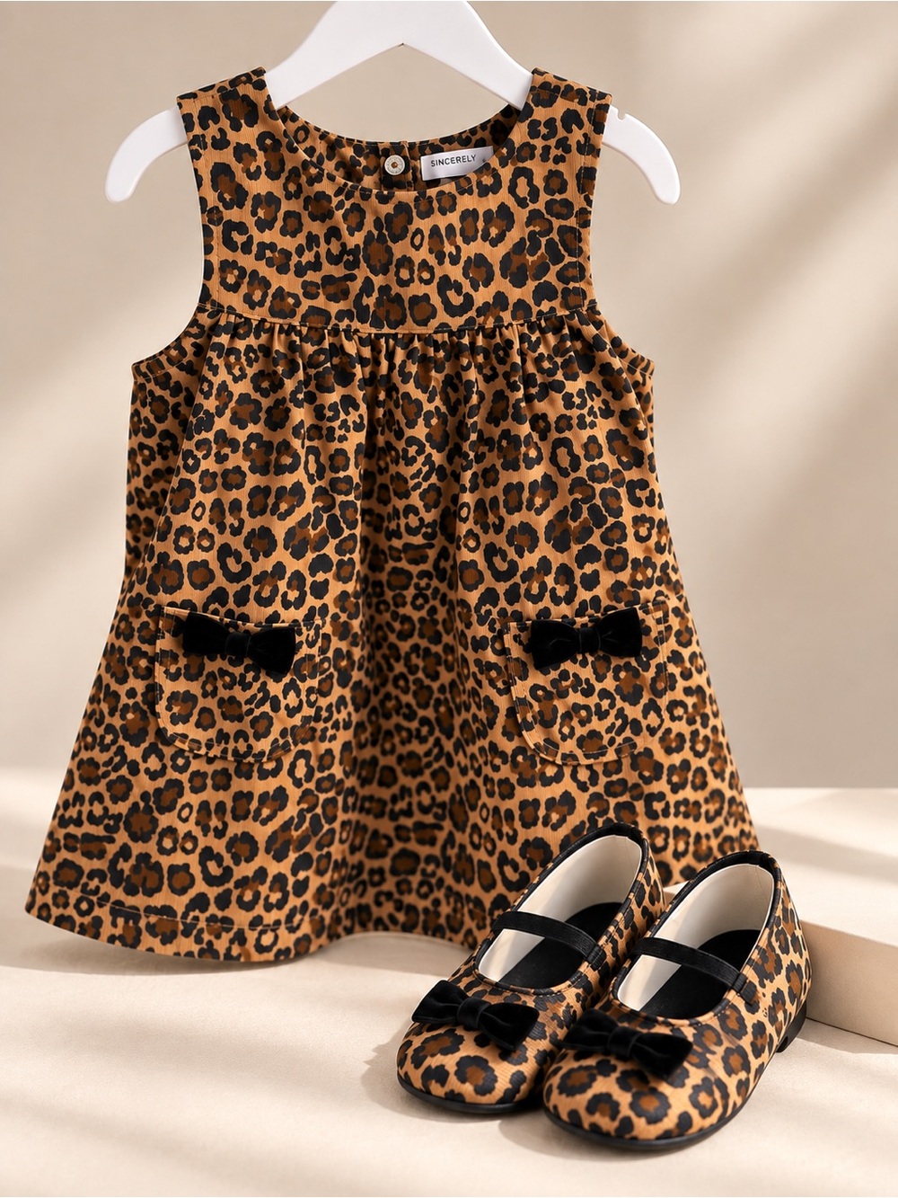 Sincerely Jules Girl Leopard Print Corduroy Dress & Shoes Set 6-9M